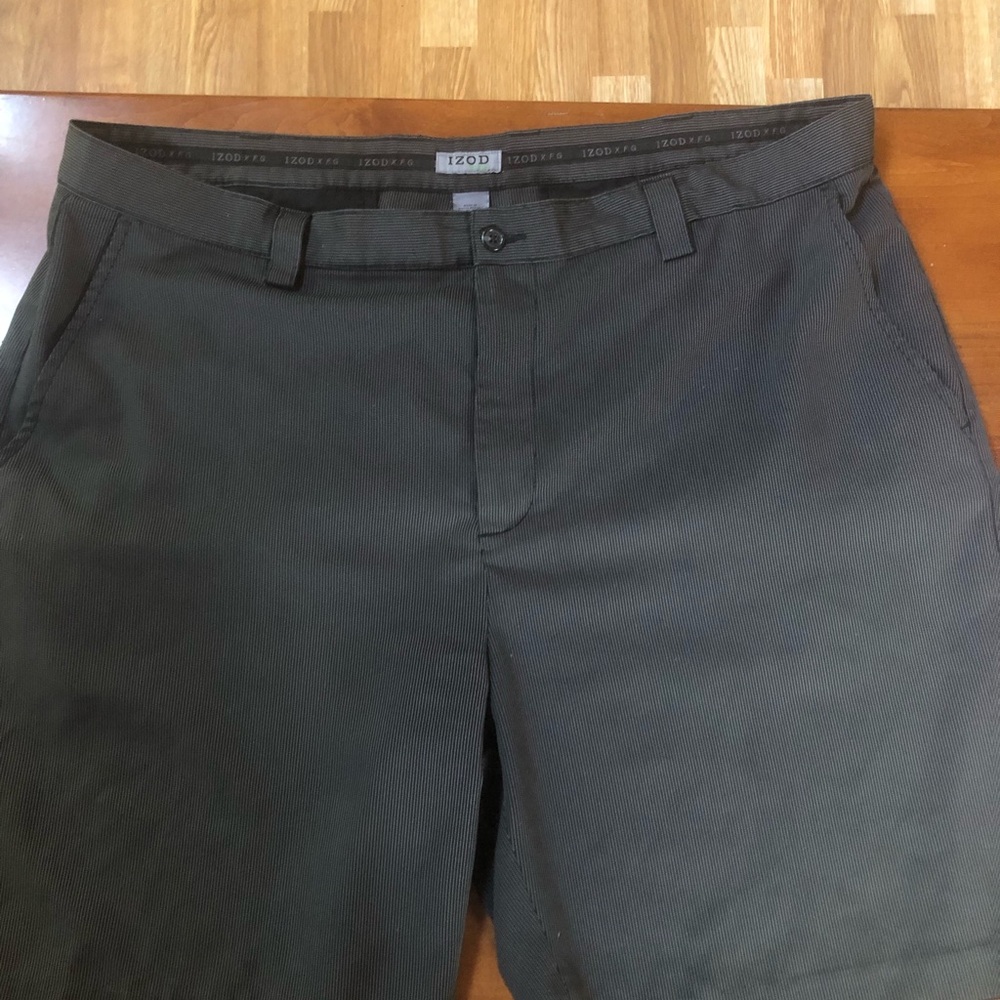 Izod Dark Olive Green - Black Flat-Front Chino Shorts